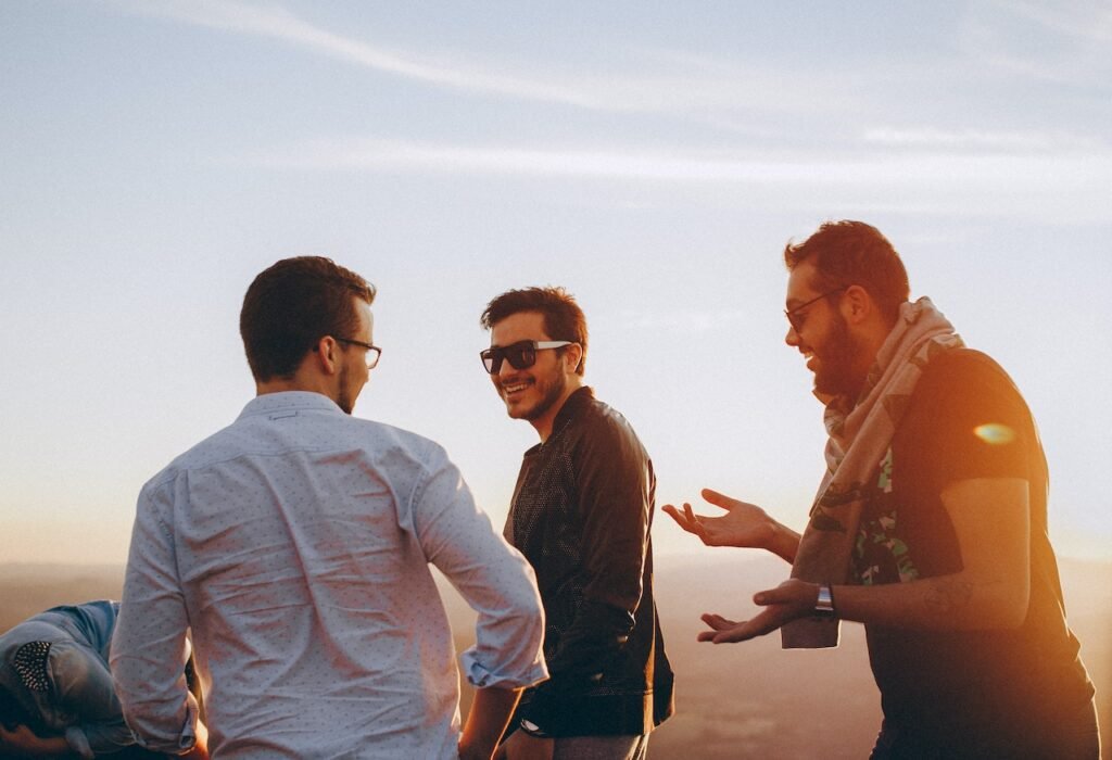 camaraderie 3 men peacefull discussion